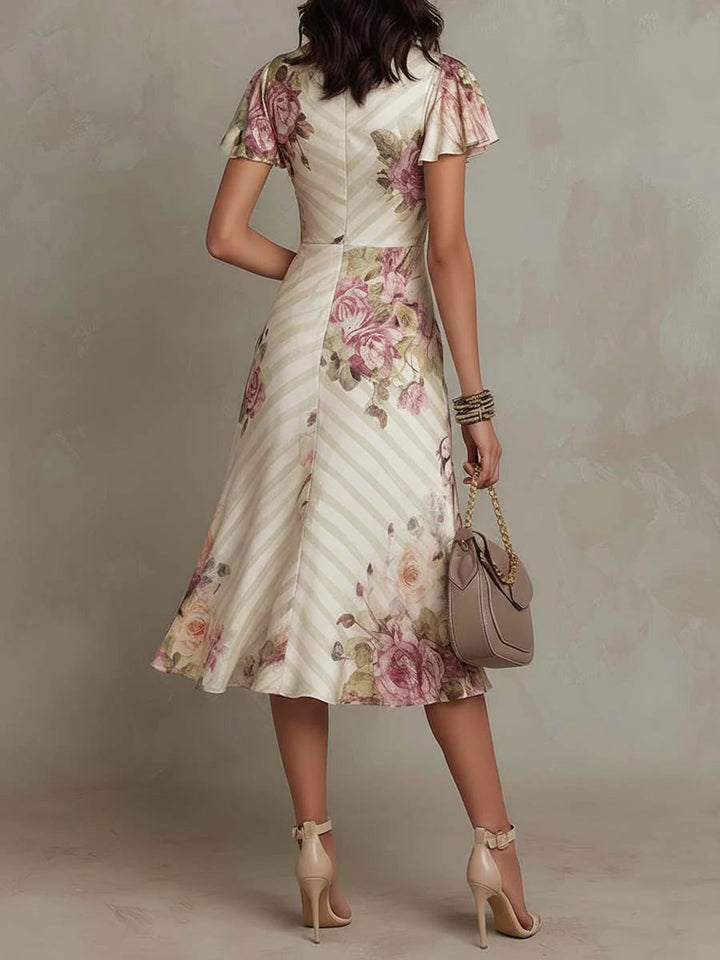 Eliška | Rochie midi vintage cu imprimeu floral și croială înfășurată