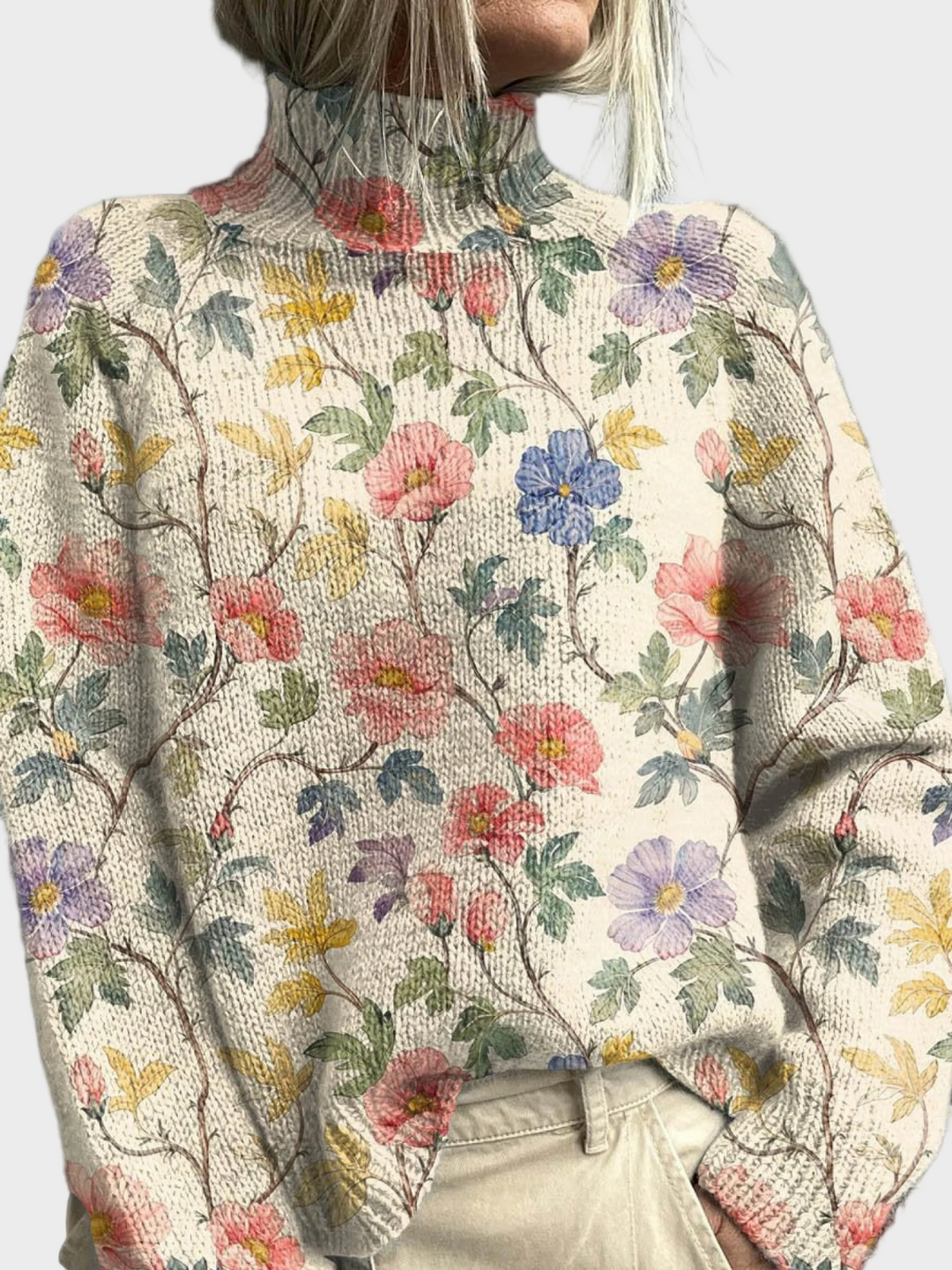 Florence | Pulover Floral cu Guler Înalt