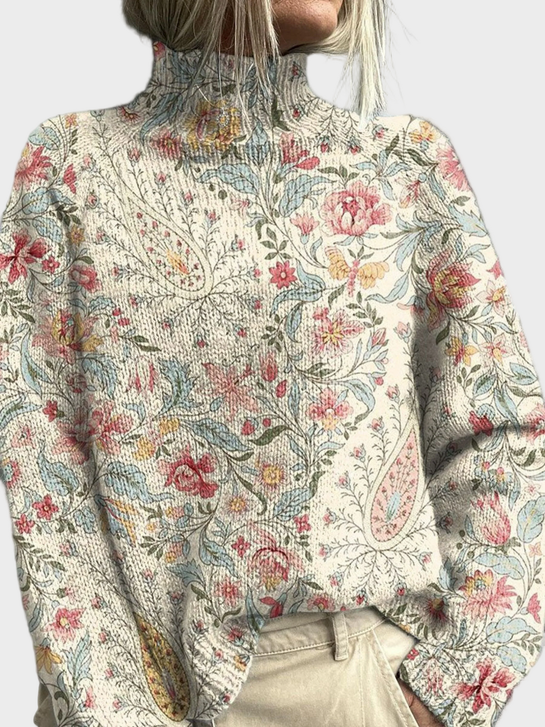Julia | Pulover Vintage cu Guler Înalt Paisley
