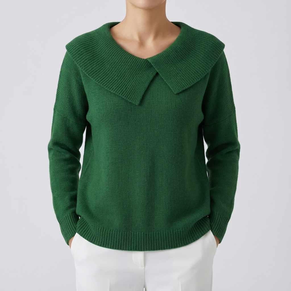 Warm Sweater with a Wide Collar