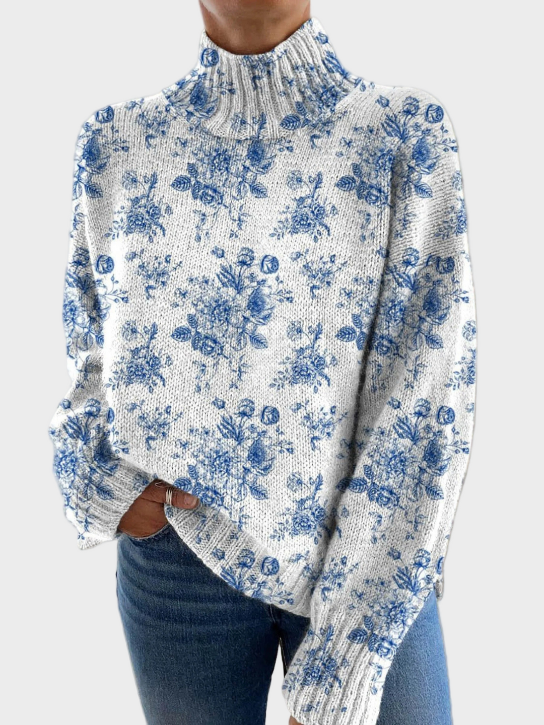 Poppy | Blue Blossom Turtleneck Sweater