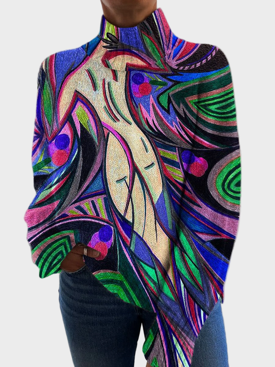 Maya | Pulover cu guler înalt și model abstract