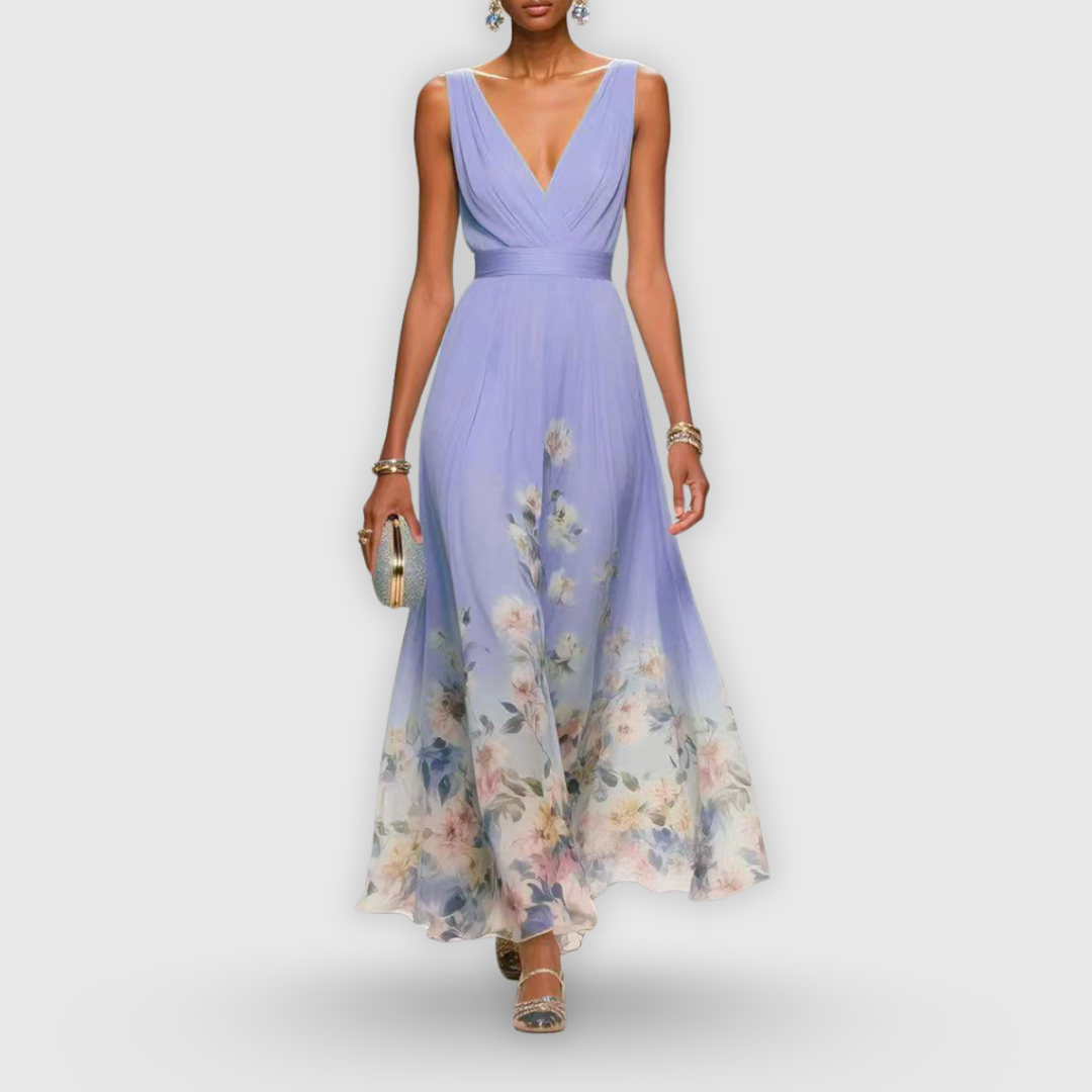 CELESTE – ROCHIE MAXI V-NECK ÎN FLORILE