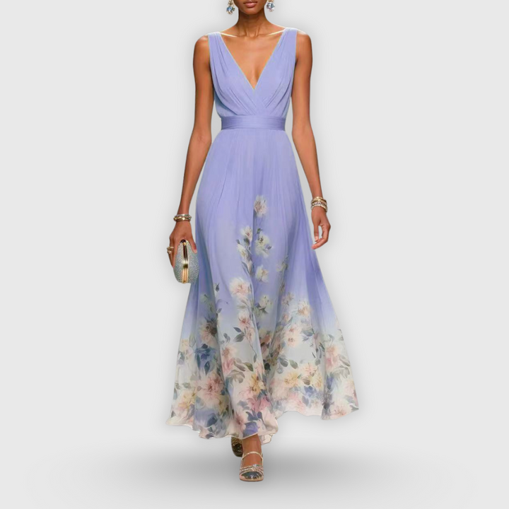 CELESTE – ROCHIE MAXI V-NECK ÎN FLORILE