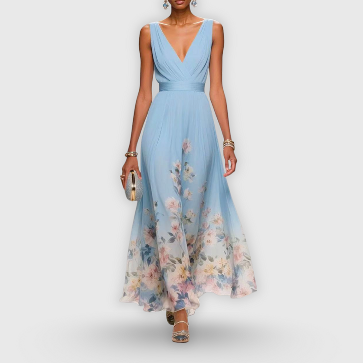 CELESTE – ROCHIE MAXI V-NECK ÎN FLORILE