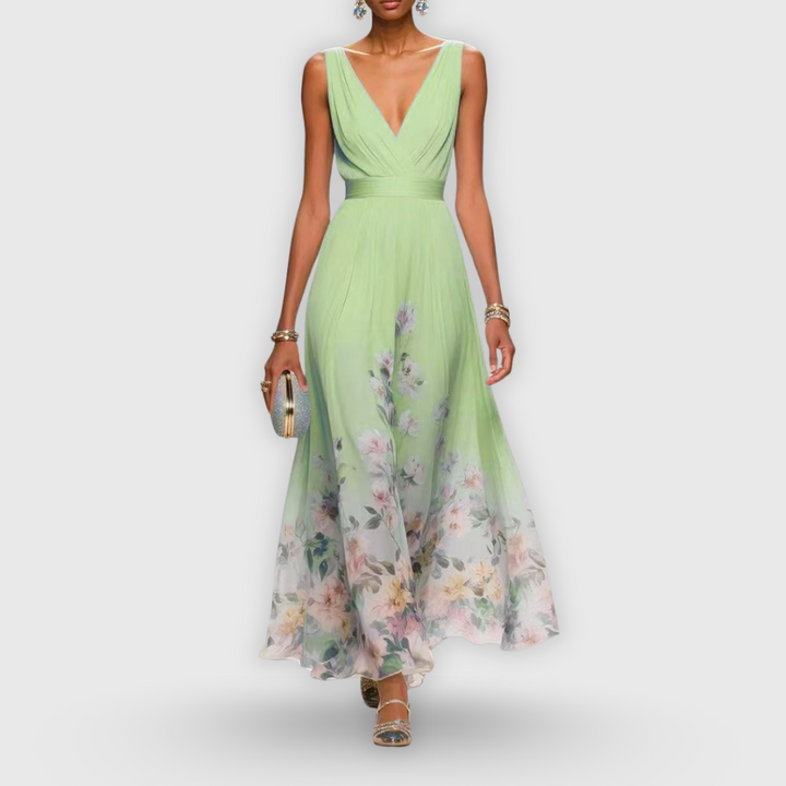 CELESTE – ROCHIE MAXI V-NECK ÎN FLORILE