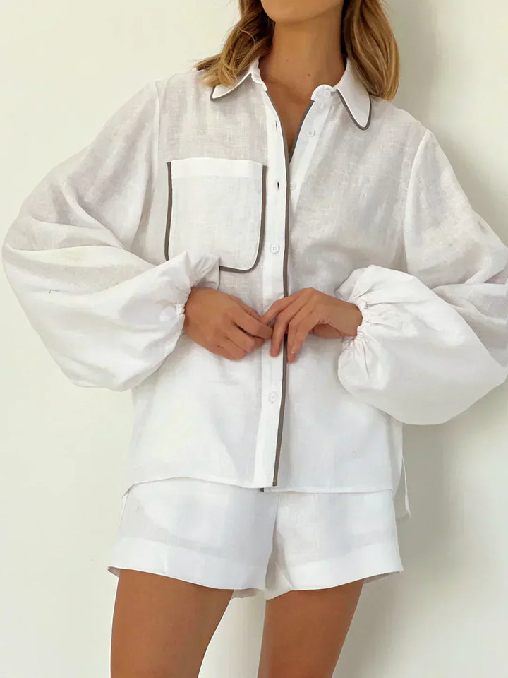 Shorts and linen set with contrasting details