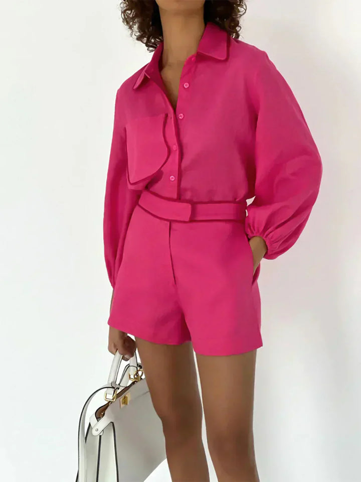 Shorts and linen set with contrasting details