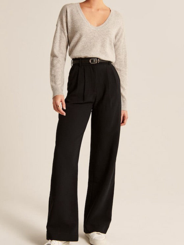 Pantaloni Casual Cu Talie Înaltă și Croi Larg