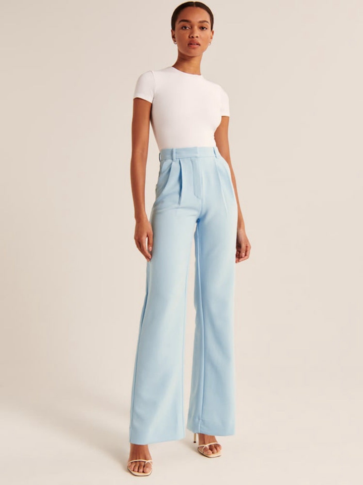 Pantaloni Casual Cu Talie Înaltă și Croi Larg
