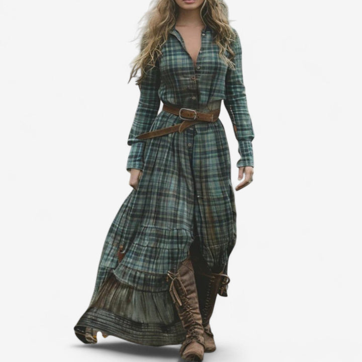 Rochie lungă cu carouri Nicoleta™