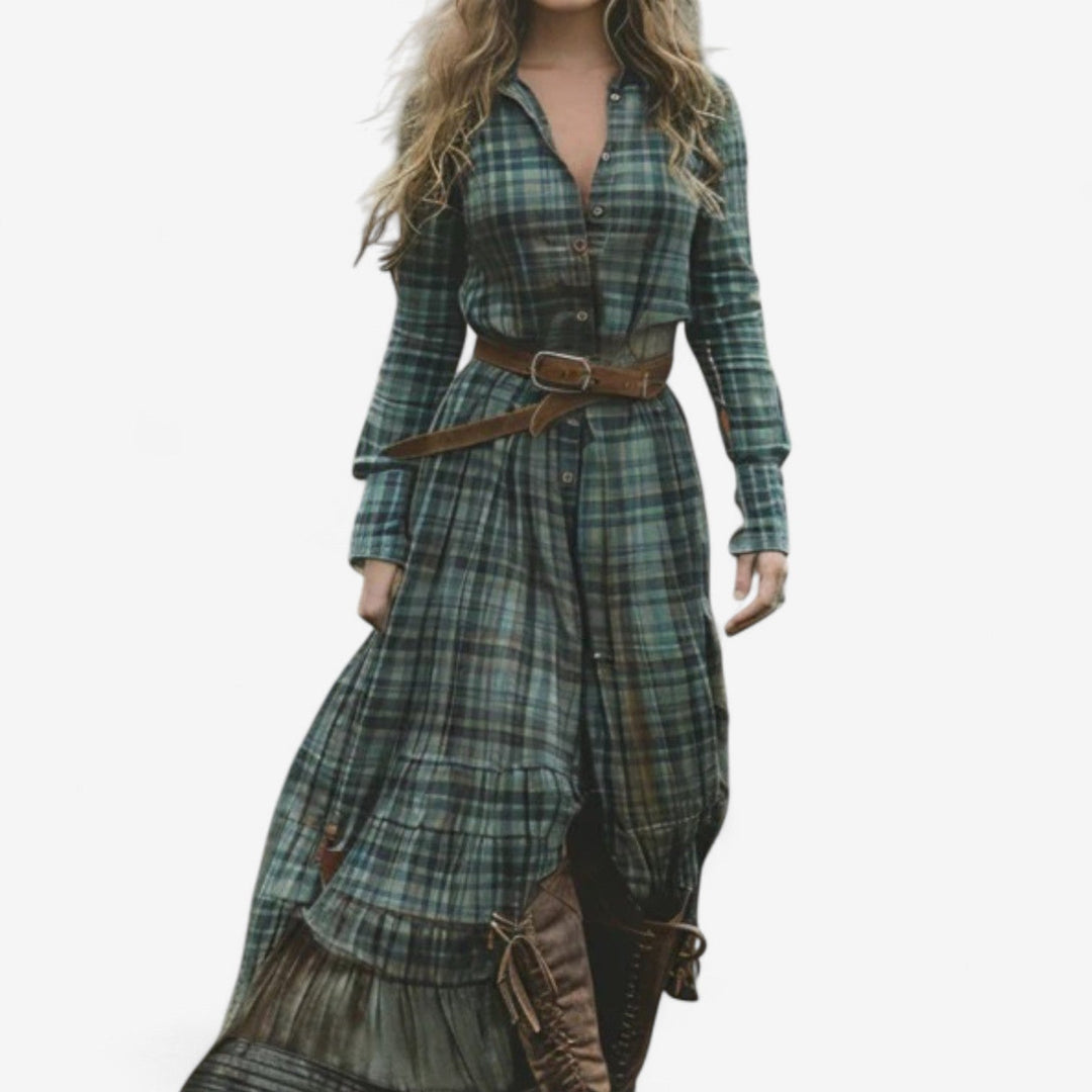 Rochie lungă cu carouri Nicoleta™
