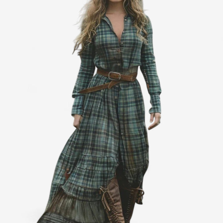 Rochie lungă cu carouri Nicoleta™