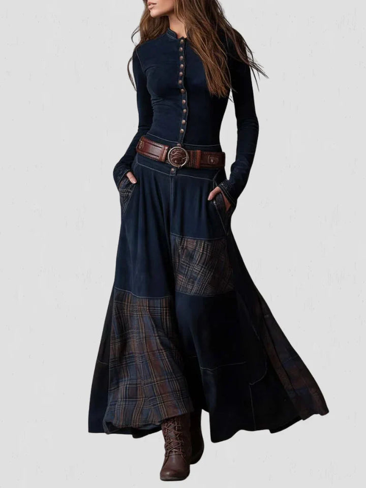 Stela | Rochie maxi din ante cu brâu