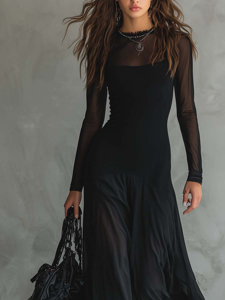 Mădălina | Black Tulle Loose-fit Maxi Dress