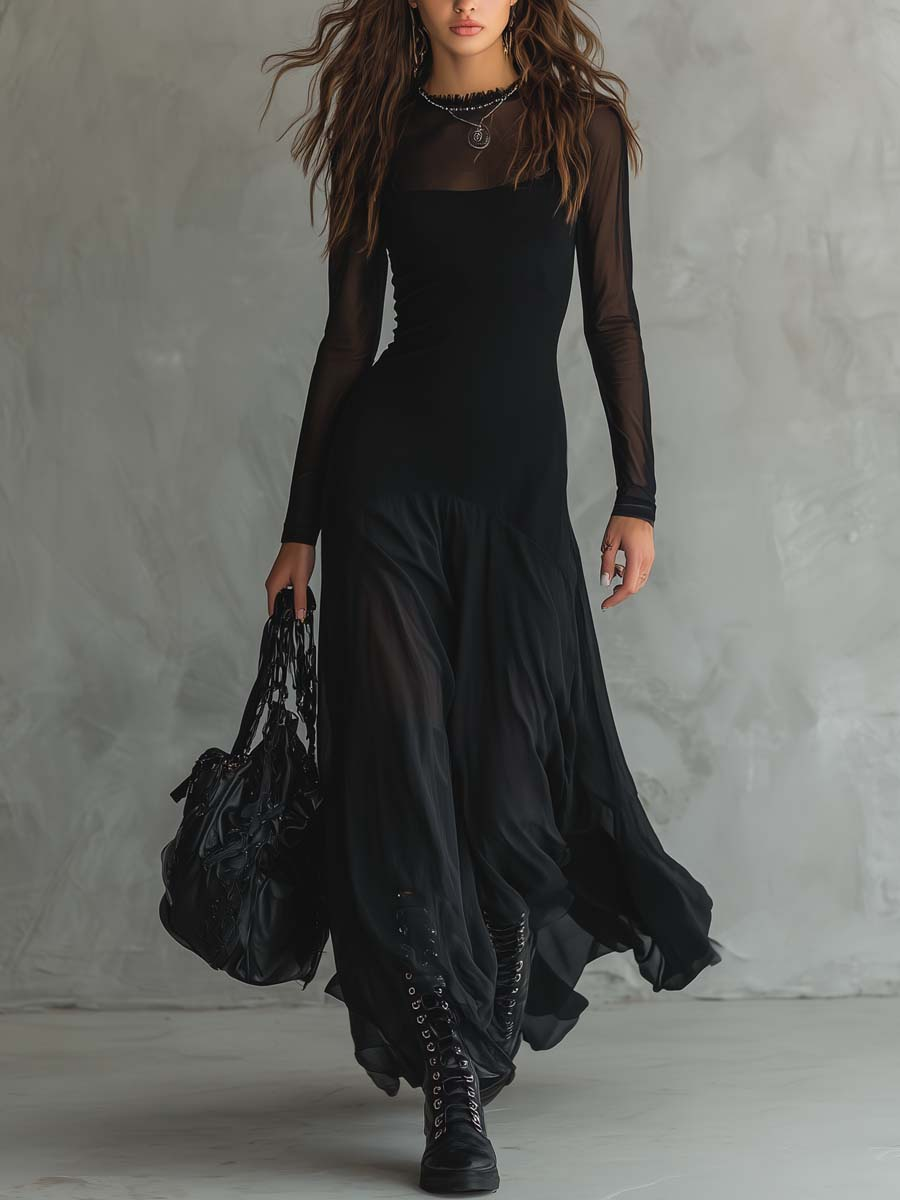 Mădălina | Black Tulle Loose-fit Maxi Dress