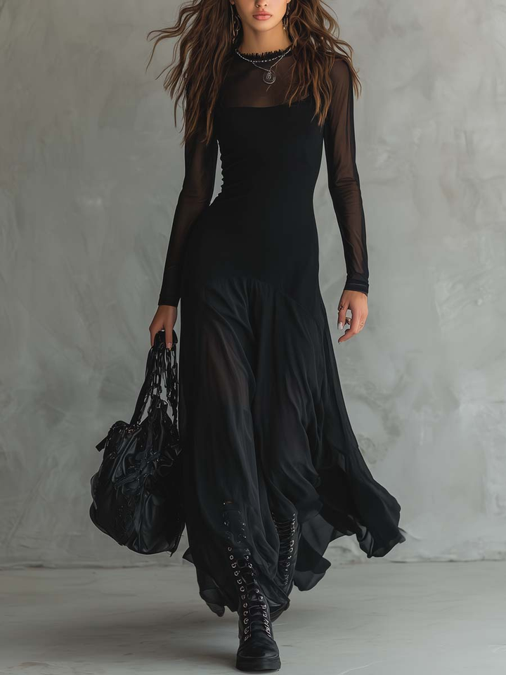 Mădălina | Black Tulle Loose-fit Maxi Dress
