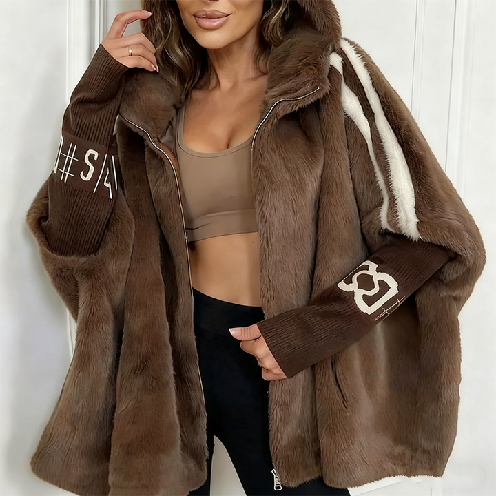 Alexandra - Palton negru casual cu glugă