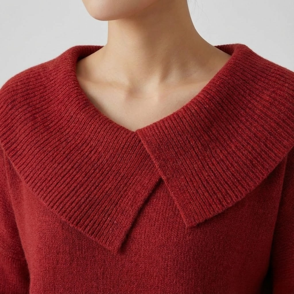 Warm Sweater with a Wide Collar
